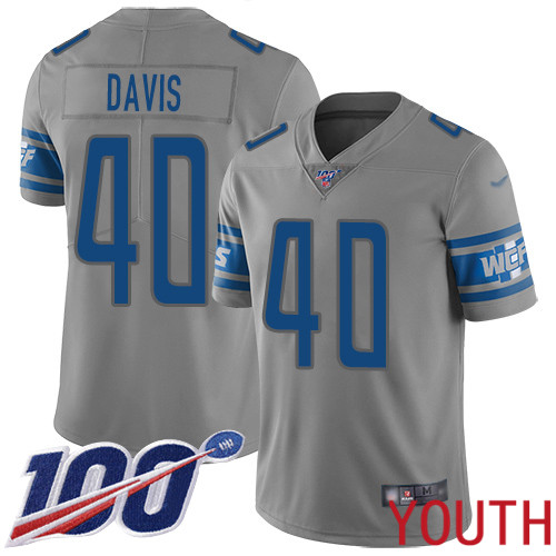 Detroit Lions Limited Gray Youth Jarrad Davis Jersey NFL Football 40 100th Season Inverted Legend